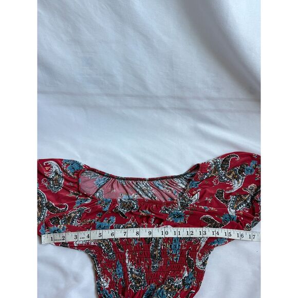 Long Red Paisley Maxi Off Shoulder Dress M/L Romantic Vacation Date Feminine - Picture 8 of 9